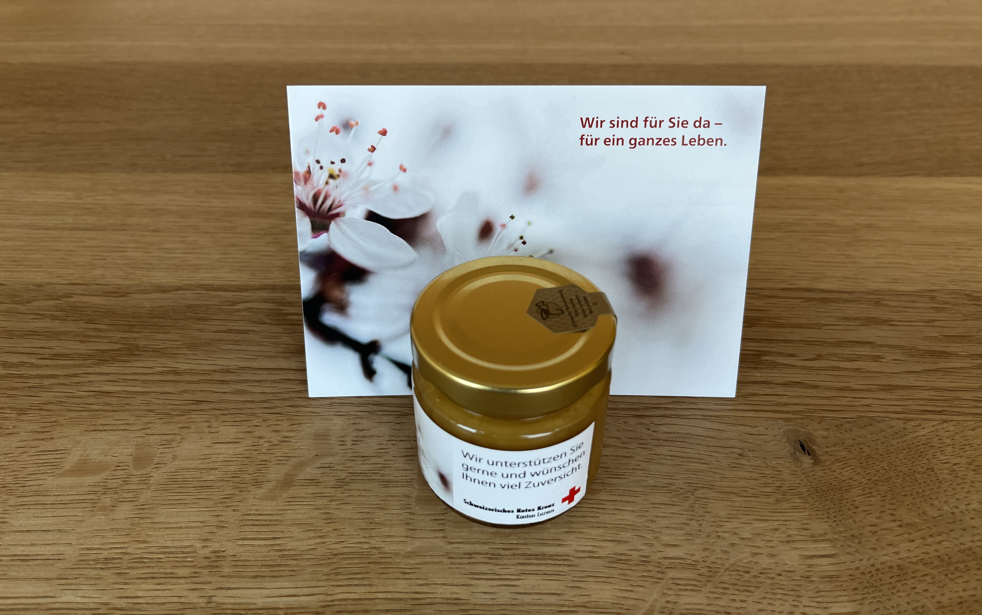 Honig und Grusskarte zum Verschenken
