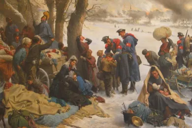 Gemälde: Flüchtlinge werden nach der Schlacht von Solferino betreut