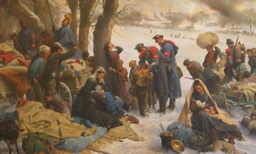 Gemälde: Flüchtlinge werden nach der Schlacht von Solferino betreut